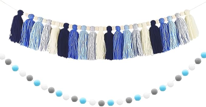 Boho Tassel Garland, Pom Pom Garland, Colorful Handmade Yarn Bunting Banner by CEUQIESO