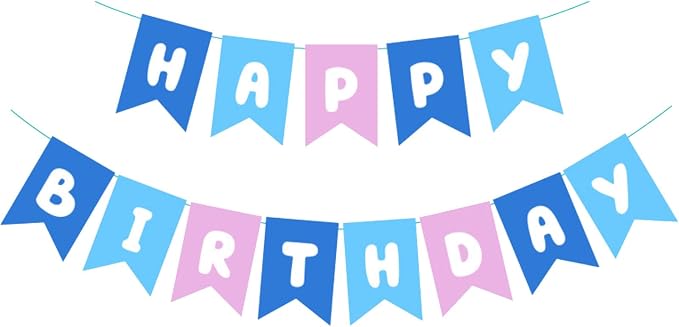 ZHENGYE Blue Pink Happy Birthday Banner by ZHENGYE