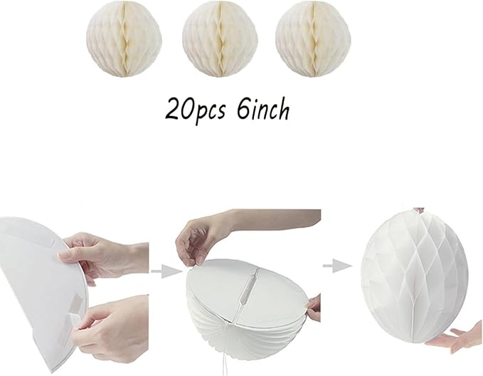 20pcs Cream Honeycomb Flower Balls Paper Honeycomb Balls | Paper Flower Balls - Image 2