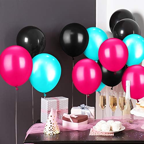 TecUnite 100 Pcs Rose Red Black Blue Latex Balloons 13 Inch Colorful Round - Image 3
