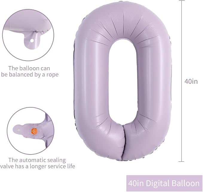 TONIFUL 40 Inch Pastel Purple Number 0 Balloon – Big Lilac Mylar Foil Number - Image 2