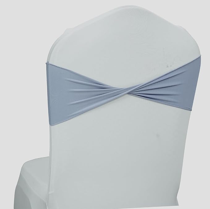 VDS Pack of 75 PCS | Dusty Blue | Spandex Chair Sashes Bows Without Buckle | Stretch Elastic Banquet Universal Folding Chair Band Tie with for Wedding Party Conference Celebration Event Decoration