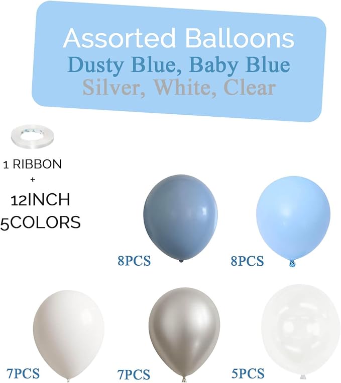 Dusty Blue and White Silver Balloons - Image 3