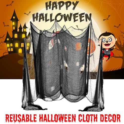 (48 x 240 in.) Halloween Creepy Cloth, Spooky Giant Cheese Cloth Tapestry for Halloween Party Supplies Decorations Outdoor Yard Home Wall Decor, Black - Image 6
