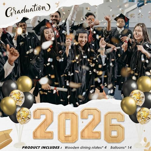 4PCS Wooden Graduation Decorations Number Charcuterie Board Box-(with 14 Balloons) 2026 Charcuterie Numbers Fillable Food Graduation Party Supplies - Image 3
