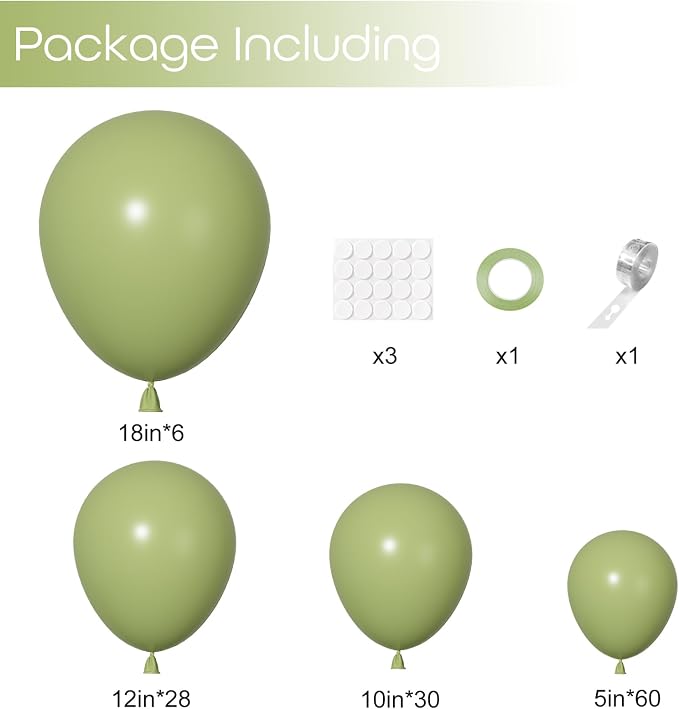 Ouddy Party 129Pcs Sage Green Balloons Different Sizes 18 12 10 5 Inch - Image 2
