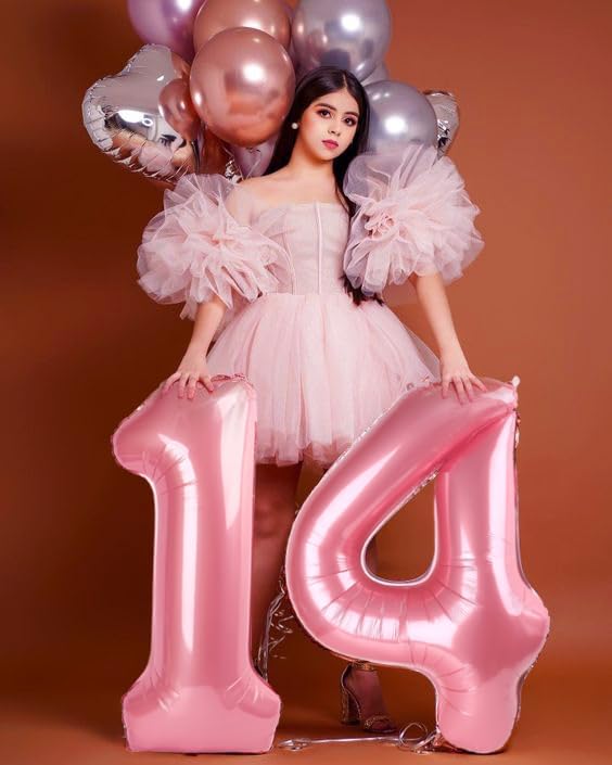 4 Balloon Numbers Birthday Decorations, 40In Pearl Pink Balloons - Image 3