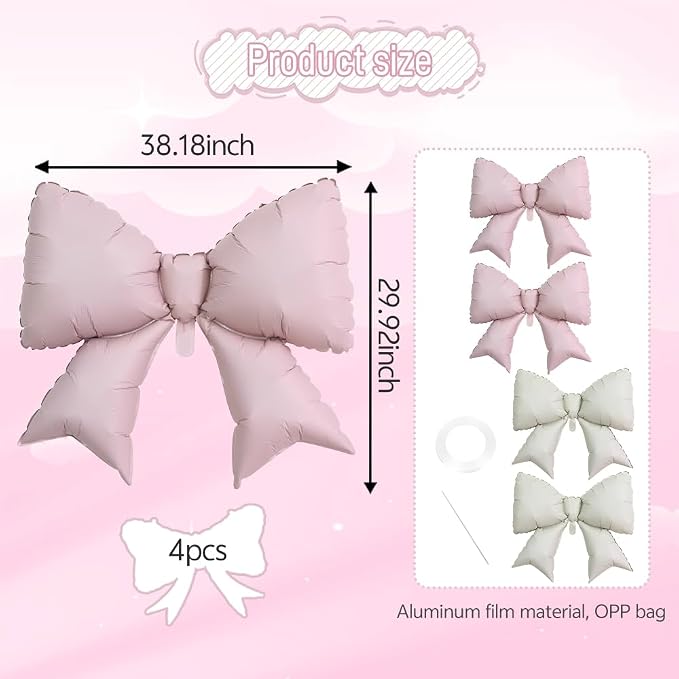 4pcs Jumbo Oversized Ribbon Balloons Coquette Bow Balloons Bow Party Coquette - Image 3