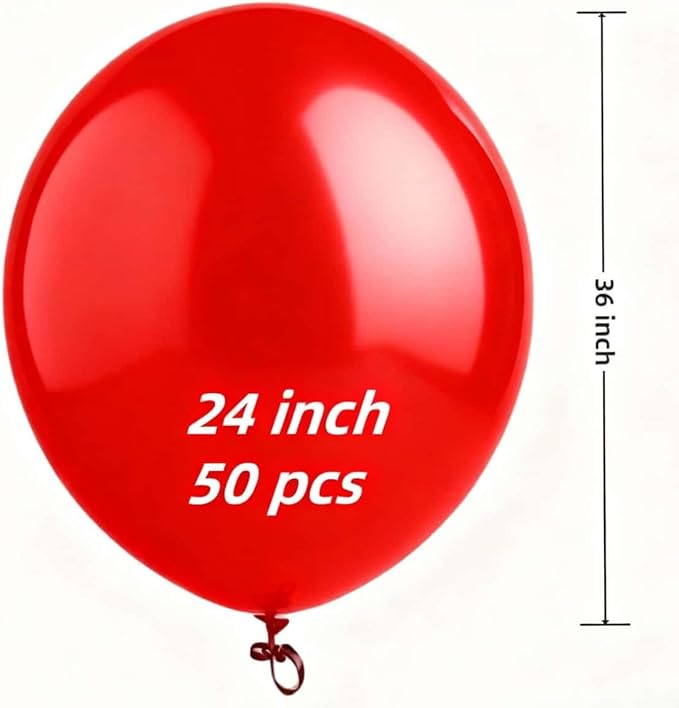 50 Pack Red Balloons 24 Inch Red Latex Party Balloon - Image 2