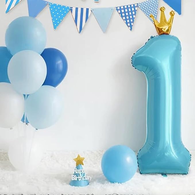Blue Number 1 Balloon with Crown, 40 inch Blue Number Balloon 1st Birthday - Image 3