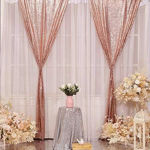 Eternal Beauty Rose Gold Sequin Backdrop Curtains, 4 Panels 2x8FT | 3mm Sparkle - Image 4