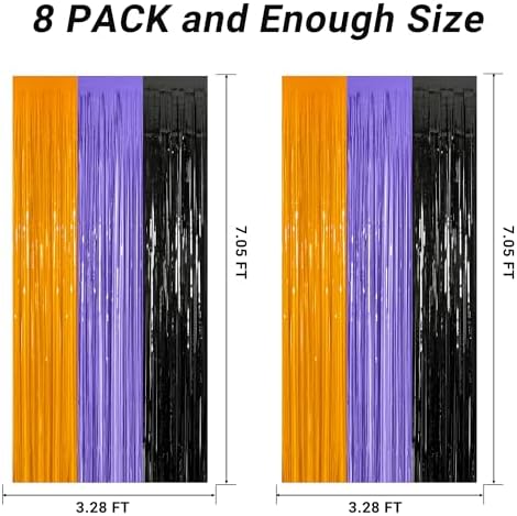 ZATAYE 8 Pack Orange Purple Black Halloween Foil Curtain Decorations - Image 2