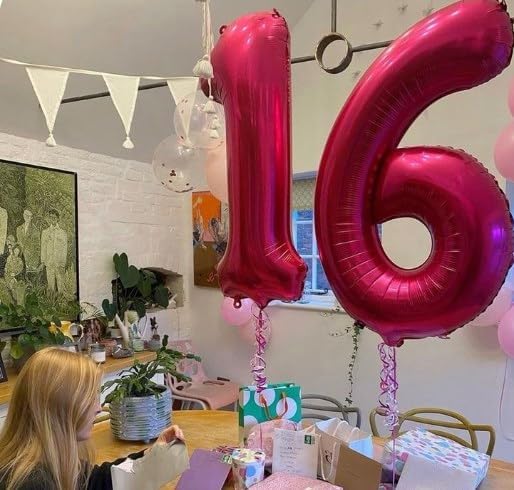 Hot Pink Number 6 Balloon 40 inch, Balloon numbers party supplies, deco photo - Image 6
