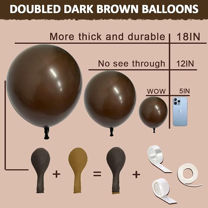 Dark Brown Balloons Double Stuffed Balloon Garland Arch Kit Different Sizes - Image 3