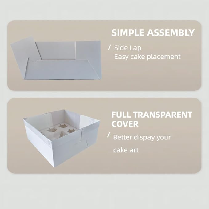 Bento Cake Box - Easy to Assemble White 4-inch Cake and 5 Cupcakes Box With Insert - 5 Sets Base for Family Birthday Party Mother's Day