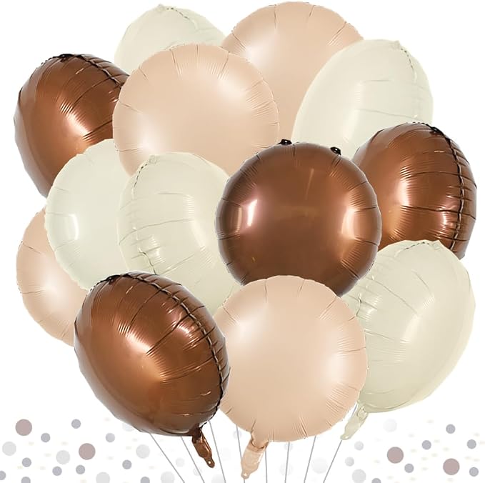 TONIFUL 30Pcs 18 Inch Large Cream White Round Shape Foil Balloons Big Brown by TONIFUL