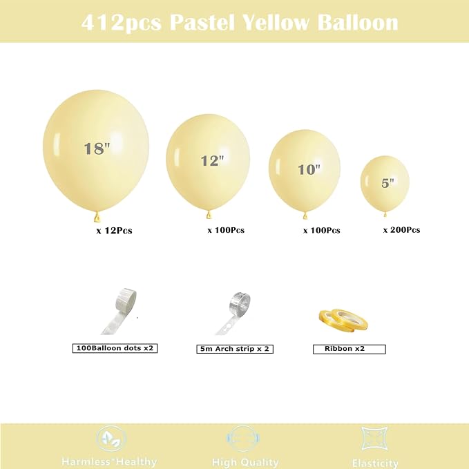 412pcs Pastel Yellow Balloon Garland Arch Kit 18 12 10 5 Inch Different Sizes - Image 2