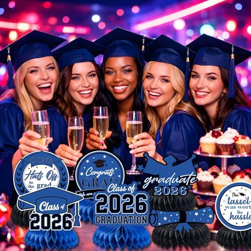 Graduation Decorations 2026 2027 - Blue Graduation Honeycomb for Table Centerpiece | Graduation Party Decorations Class of 2026,Table Toppers for Graduation Party Favors Supplies Indoor Outdoor - Image 7
