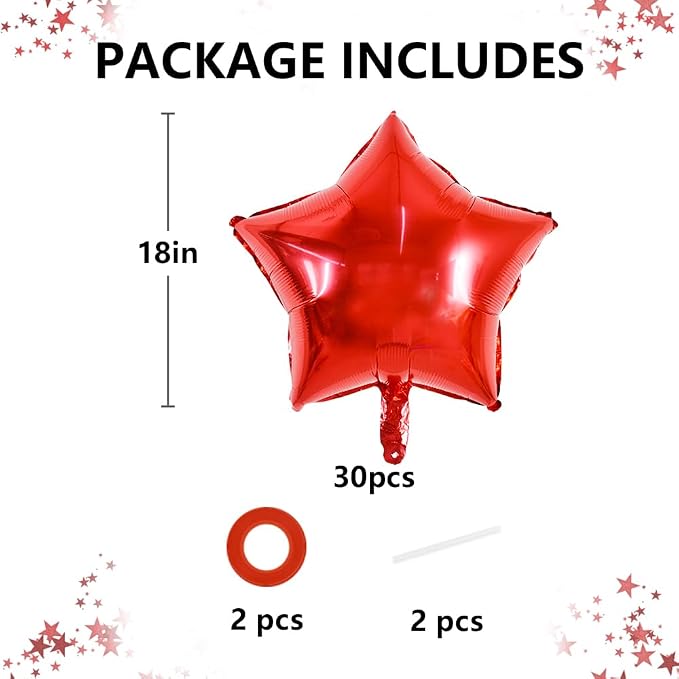 TONIFUL 30 Pcs Star Shaped Balloons 18 Inch Large Red Foil Balloons | Big - Image 2