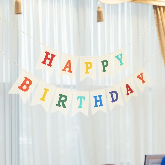 Burlap Happy Birthday Banner, Assembled Birthday Banner Sign Garland - Image 4