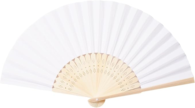 Sepwedd 50pcs White Paper Hand Fan Bamboo Folding, Handheld Paper Folded - Image 5