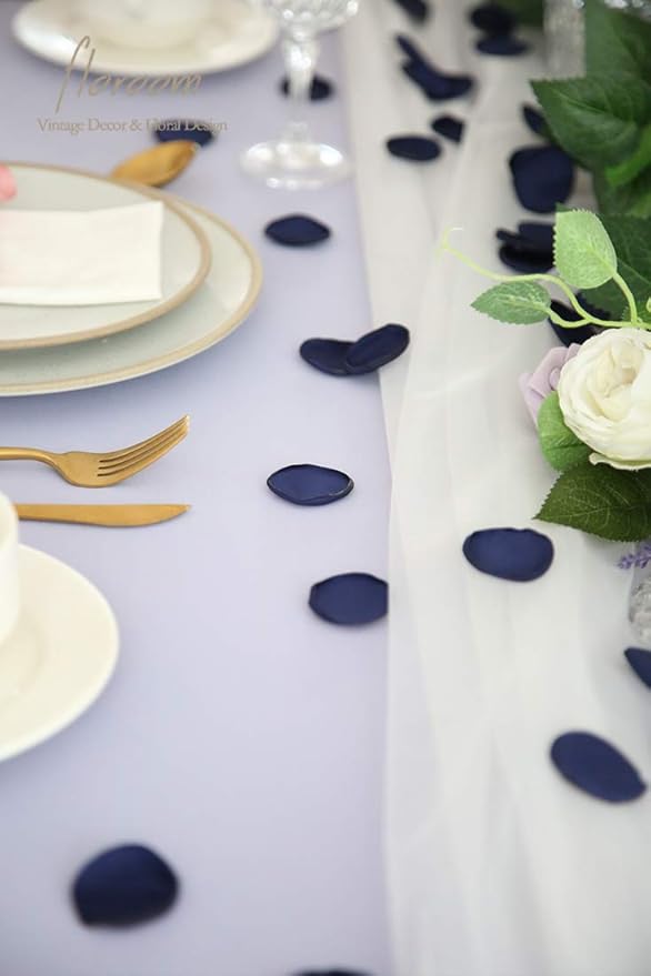 Floroom 300pcs Rose Petals Navy Blue Faux Silk Flower Petals for Wedding Flower Girl Basket Aisle Scatter Dinner Table Centerpieces Party Confetti Bridal Shower Romantic Night Decoration