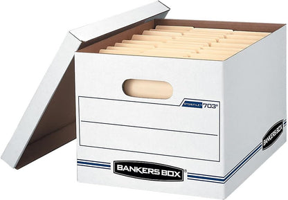 Bankers Box 12 Pack STOR/FILE Basic Duty File Storage Boxes, Standard Assembly, Lift-off Lid, Letter/Legal, White/Blue