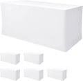 Nasitos White Fitted Table Covers for 6 Foot Tables - 72 x 30 Inch - 6 Pack Stretch Spandex Rectangle Table Clothes, Polyester Fabric Tablecloths for Parties, Trade Show, Craft Show, Birthday