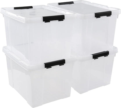 4-Pack 34 Quart Clear Plastic Storage Boxes with Lids, Latching Bins Totes with Wheels