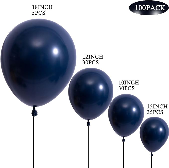 DECGOL Navy Blue Balloons 100pcs Dark Blue Latex Party Balloons Different Sizes - Image 3