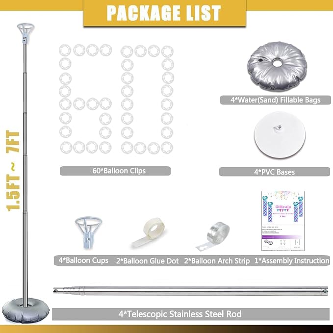 Balloon Column Stand Kit Set of 4, 7ft Height Adjustable Balloon Arch Kit - Image 5