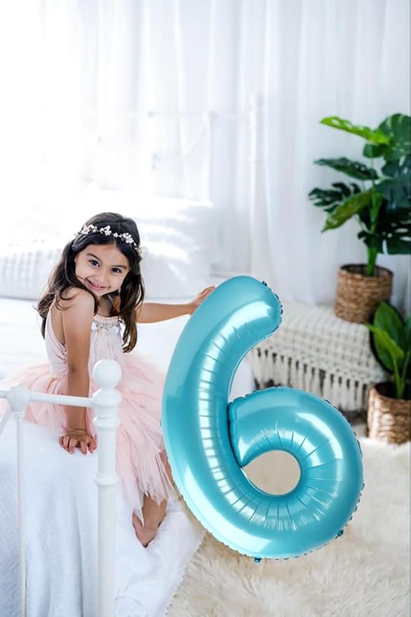 6 Balloon Numbers Birthday Decorations, 40In Pearl Blue Balloons - Image 2