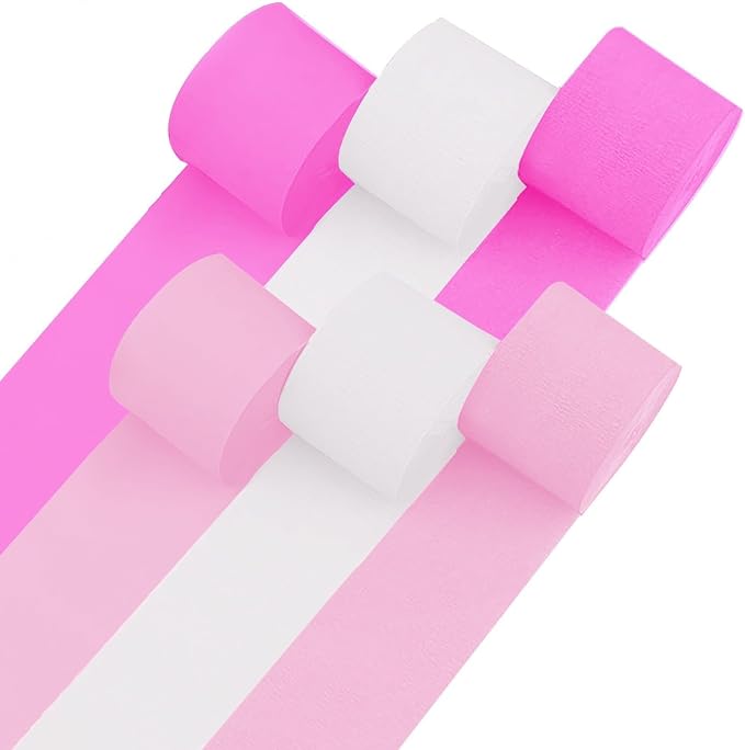6 Pink & White Crepe Paper Streamers, 492ft Pack of Party Decorations | Each by CaptainD%C3%A9cor