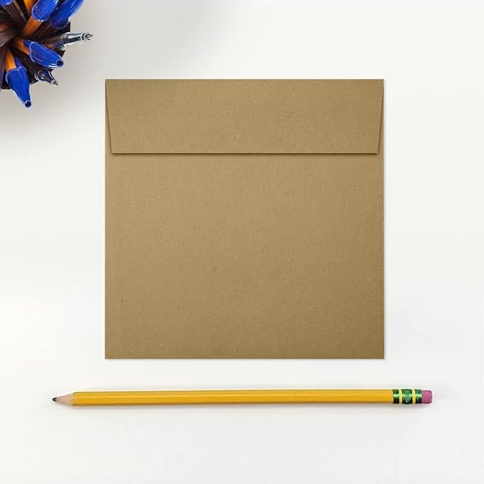 LUXPaper Square Invitation Envelopes | Peel & Press | 5" x 5" | Grocery Bag Brown | 70lb. Text | 50 Qty