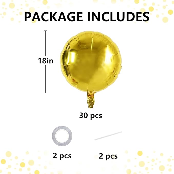 TONIFUL 30Pcs 18 Inch Large Gold Round Shape Foil Balloons Big Gold Circle - Image 2