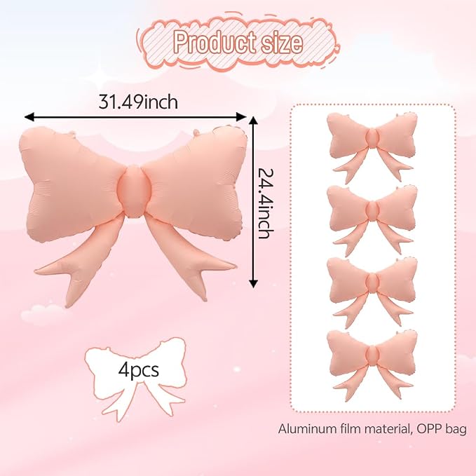 4pcs Jumbo Oversized Ribbon Balloons Coquette Bow Balloons Bow Party Coquette - Image 3
