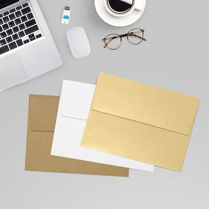LUXPaper A7 Invitation Envelopes | Peel & Press | 5 1/4" x 7 1/4" | Blonde Metallic | 80lb. Text | 1,000 Qty