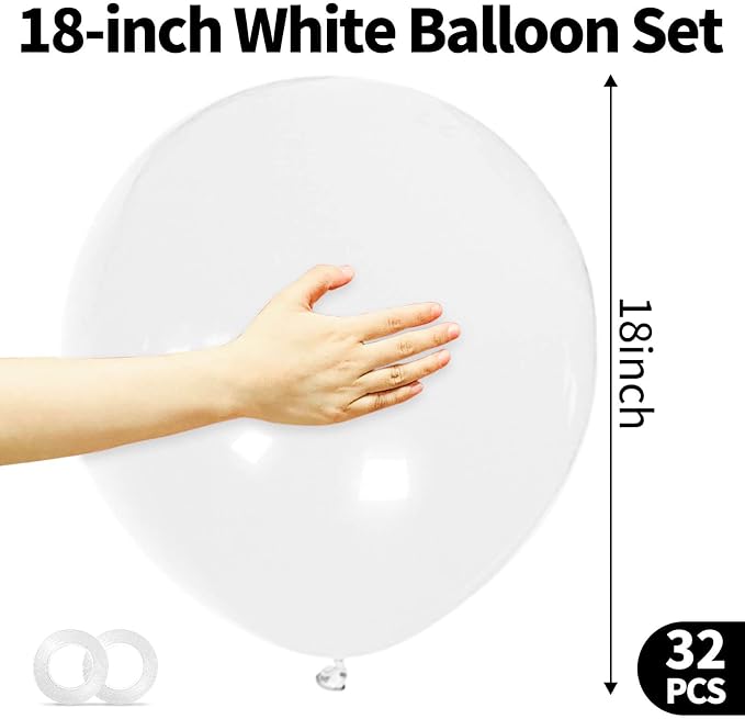 32Pcs White Big Balloons 18 Inch, Round Large Latex Party Balloons - Image 3