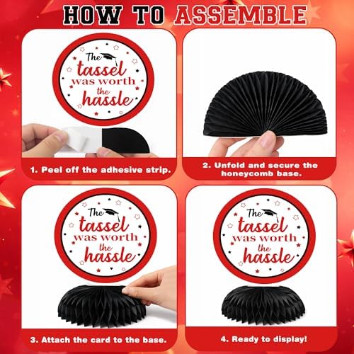 Graduation Decorations 2026 2027 - Red Graduation Honeycomb for Table Centerpiece | Graduation Party Decorations Class of 2026,Table Toppers for Graduation Party Favors Supplies Indoor Outdoor - Image 4