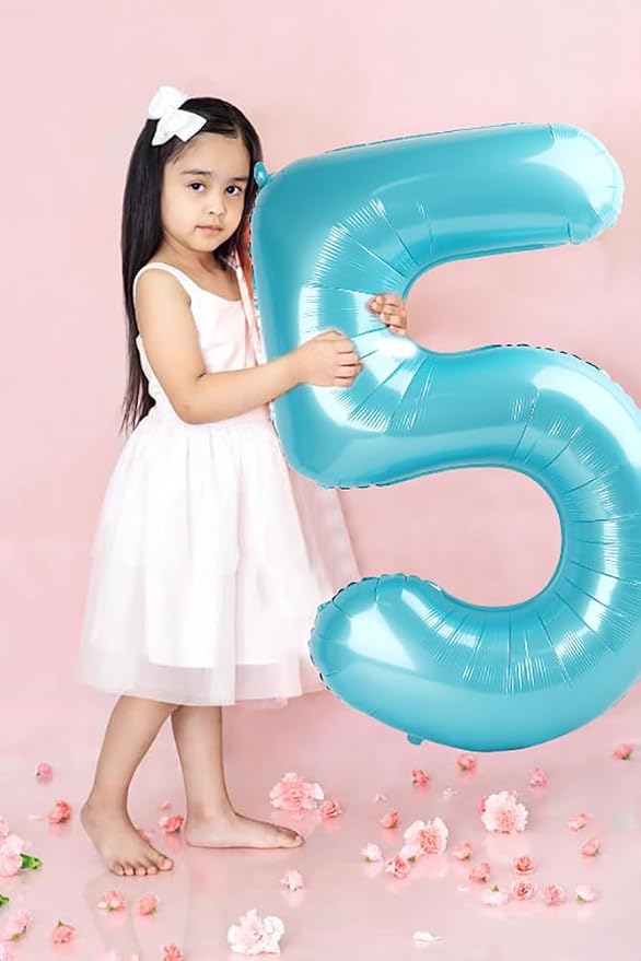 5 Balloon Numbers Birthday Decorations, 40In Pearl Blue Balloons - Image 2