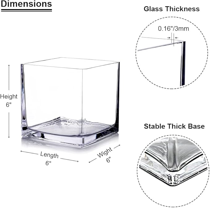 Enova Floral Set of 4 Cube Glass Vase, 6x6X6 Inch Glass Vase for Flowers Planter, Clear Square Glass Vases, Floating Candle Holders, Table Decorative Vase for Wedding Centerpieces, Home Office Décor