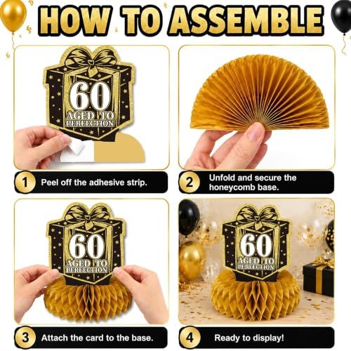 Birthday Decorations 2027-9Pcs 60th Birthday Honeycomb Table Decorations - Image 4