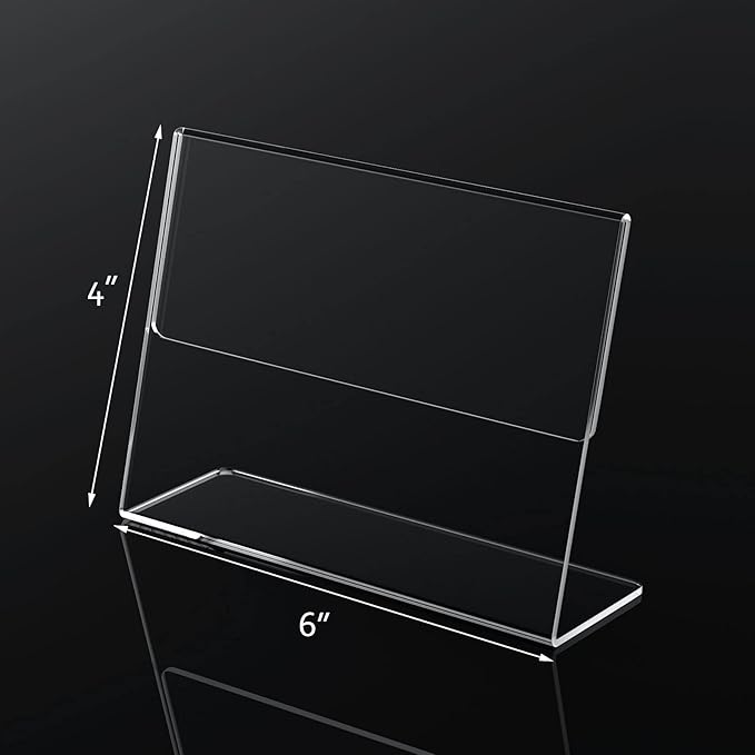 NIUBEE Slanted Back Acrylic Sign Holder 6 x 4 Inches, Clear Plastic Sign Holder Paper Display Table Stand for Office, Store, Restaurant -Horizontal (6 Pack)
