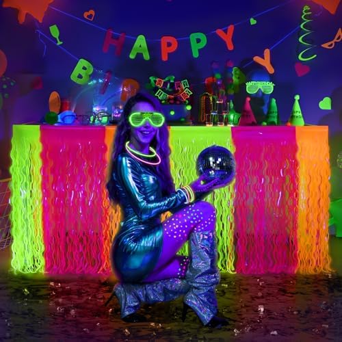 Mega-L Glow in the Dark Party Supplies, Neon Wavy Table Skirts, 2 Pack - Image 4