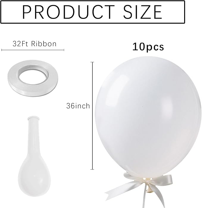 White Balloons Birthday Decorations 10 Pack 36 inch Round Wedding Ballons - Image 2