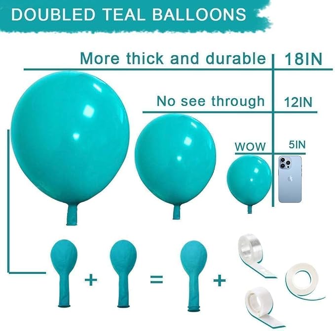 Teal Balloons Turquiose Double Stuffed Balloon Garland Arch Kit Latex Different - Image 3