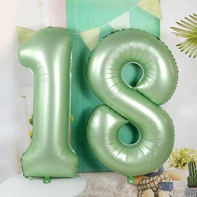 8 Balloon Numbers Birthday Decorations, 40In Sage-Green Balloons - Image 3