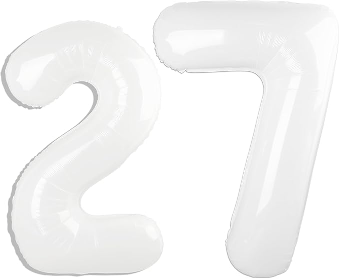 40 Inch White Number 27 Balloons Foil Digital Helium Number Balloons by Kelfuoya