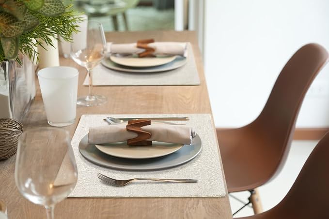Faux Cotton Linen Placemats Set of 8, Cloth Washable Farmhouse Dining Table Mats - Image 8