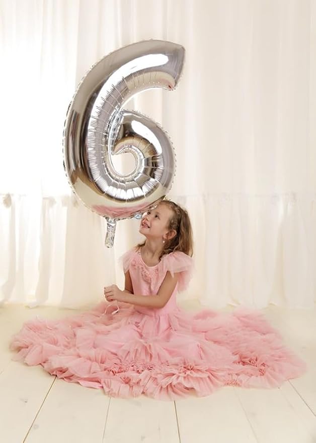 7 Balloon Numbers Birthday Decorations, 40In Silver Balloons - Image 5